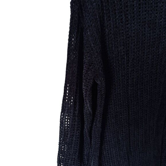 Elie Tahari Open Back Knit Fishnet Mock Neck Sweater Black Lagenlook Whimsigoth - Picture 10 of 16